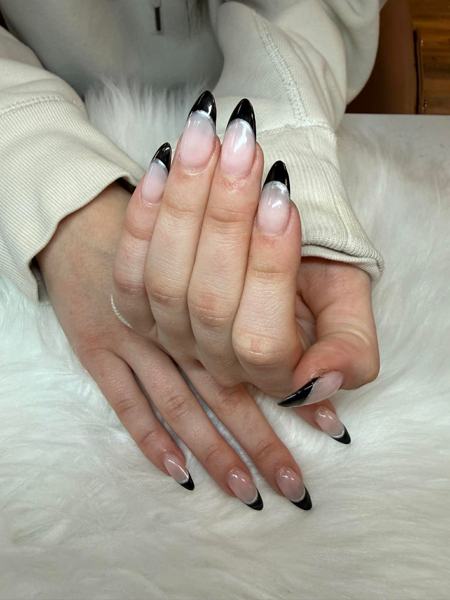 Black French Tip Almond Nails – Albany