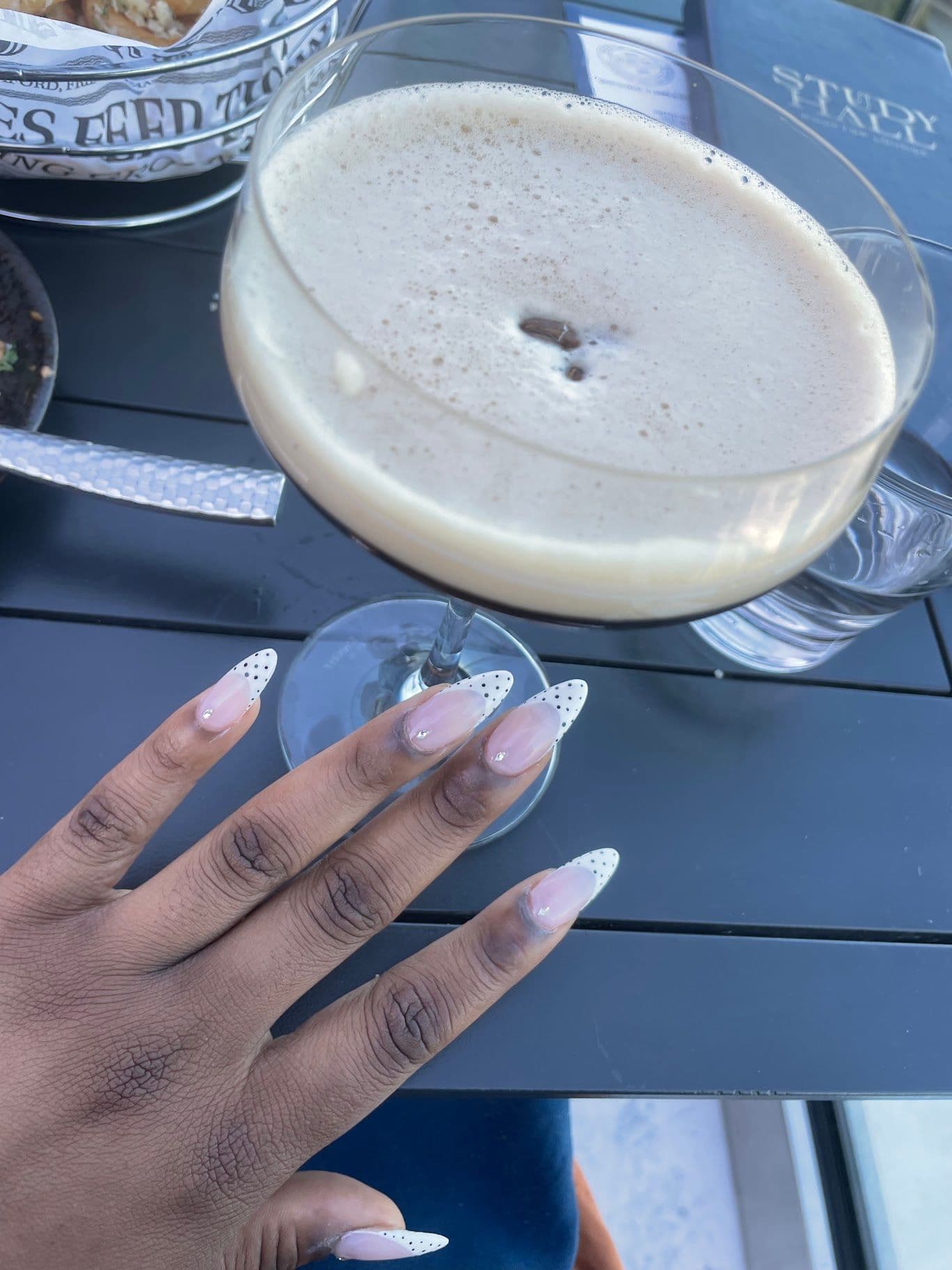 Glossy Polka Dot French Almond Nails | Elegant Albany Nails Inspiration