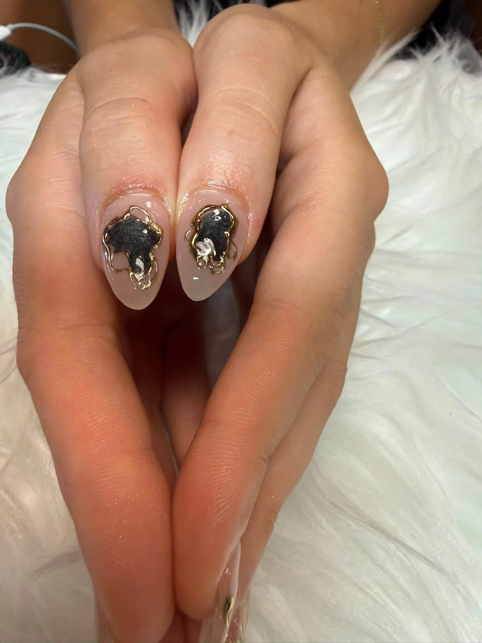 Glossy Nude & Molten Gold Albany Nails | Luxury Nail Salon