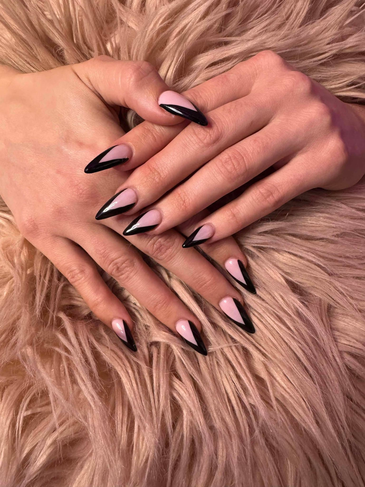Black French Stiletto Nails – Elegant & Bold