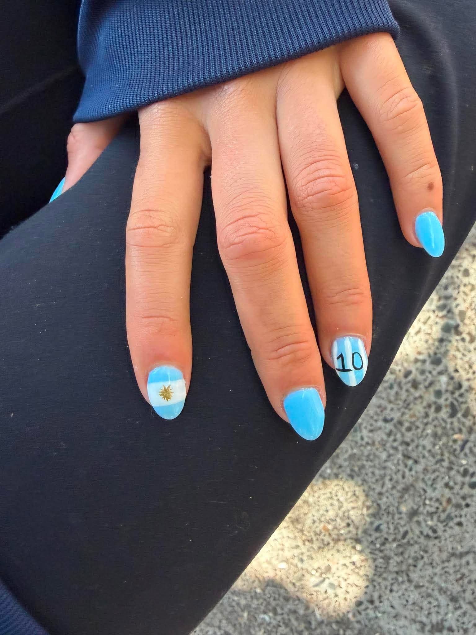 Argentina Football Nails 💙 Sky Blue Albany Nails for Game Day ⚽